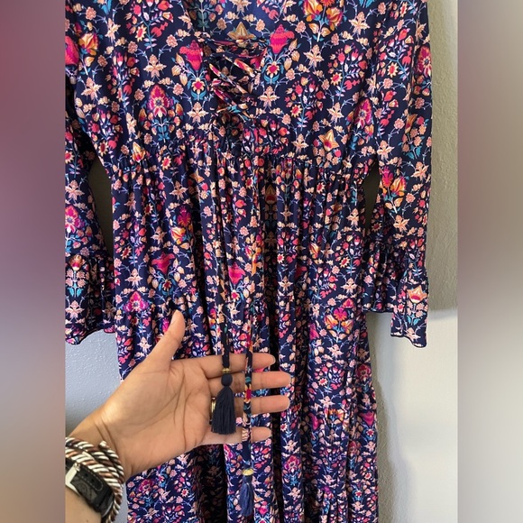 Boemo Anthropologie Floral Tiered Maxi Dress LP Long Sleeve V-Neck - Picture 13 of 16